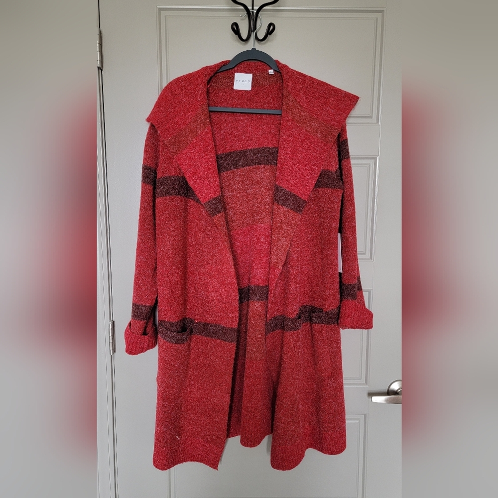 Women’s Open Front Red Hooded Sweater Cardigan